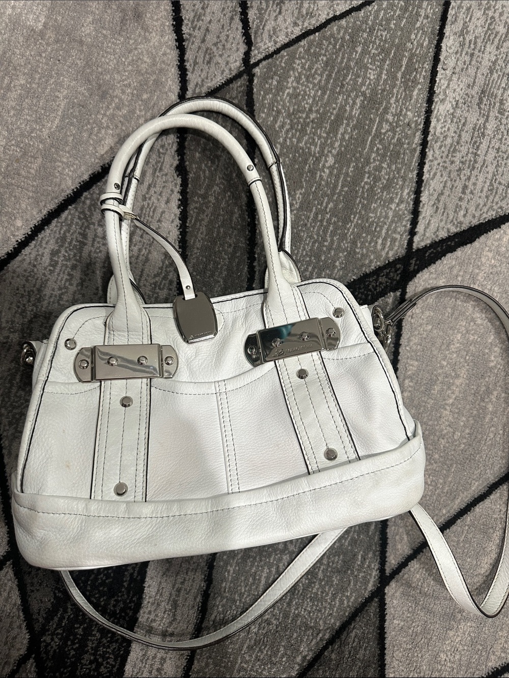 b. makowsky White Leather Shoulder Satchel with Silver Hardware